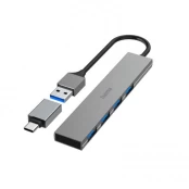 USB hub Hama 4 pesa USB 3.0 Ultra-Slim + USB-C Adapter kaina
