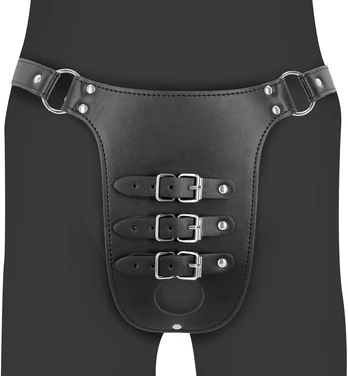 Ouch By Shots PU Leather Chastity Belt with Straps - Juodas