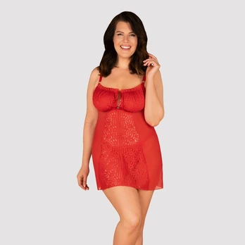 Obsessive Blossmina Chemise 6XL/7XL Red - Adjustable Lace Design