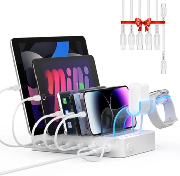 SOOPII 60 W įkrovimo stotelė su 6 prievadais ir USB-C PD 20 W, CS60