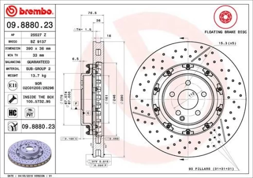 Stabdžių diskas BREMBO 09.8880.23