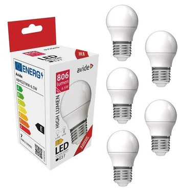 Avide LED lemputė 6.5W G45 E27 3000K 5vnt