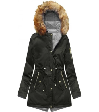 DOUBLE-SIDED PARKA WITH HOOD ARMY-GRAY (B2636) striukė