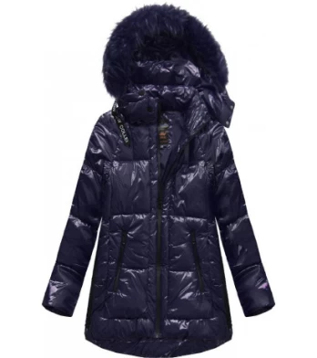 GLOSSY QUILTED NAVY JACKET (7697) striukė