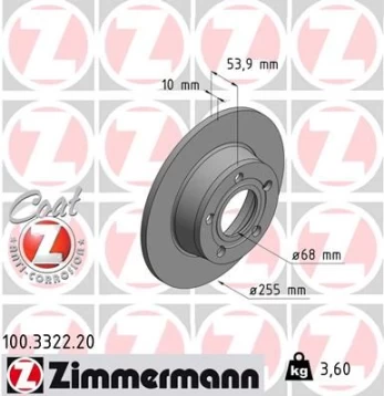 Stabdžių diskas ZIMMERMANN 100.3322.20