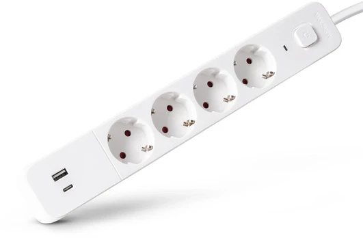 Entac Steckdosenleiste 4fach 1x USB-A & 1 USB-C, 1,5m baltas