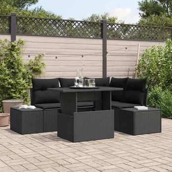 5 dalių sodo sofa komplektas su pagalvėmis juoda poli ratanas