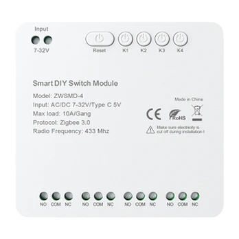 4-channel ZigBee switch module with voltage-free DC 32V contact Avatto ZWSMMD-4-32V