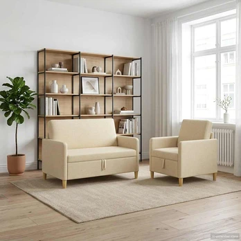 Sofa Sofos komplektas su saugojimu 2 pcs Kreminė Poliesteris
