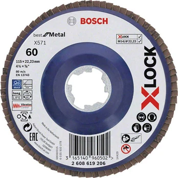 Bosch XLOCK žiedlapiniai diskai D 115 mm; K 60, tiesus