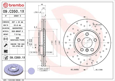 Stabdžių diskas BREMBO 09.C350.1X