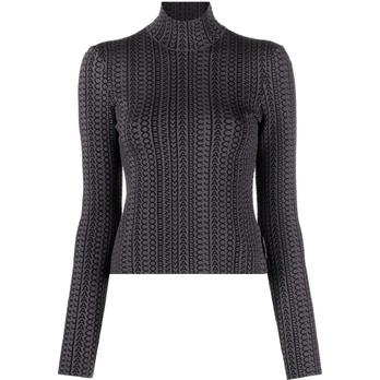 Megztinis moterims, Juoda, Monogram compact knit mockneck