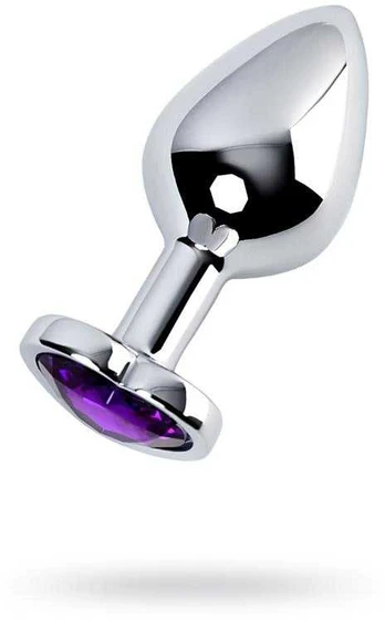 Toyfa Sidabrinis anal plug with violetinė gem heart-shaped