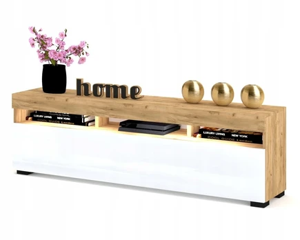 Tv staliukas play, baltas, blizgus + led 140