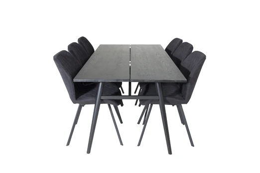 Sleek Extentiontable Black Brushed - 195*95+Gemma Dining Chair - Black Legs - Black Fabric_6