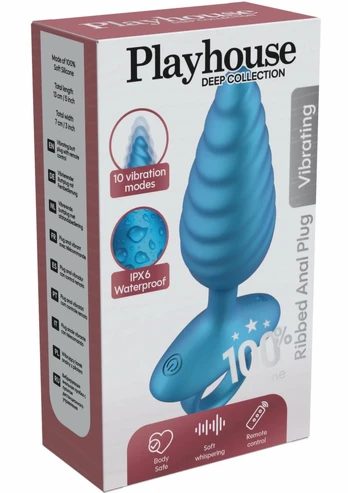 Ribbed Vibrating Anal Plug with Remote Control, Silicone, Rechargeable