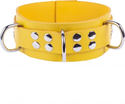 Red Leather Adjustable Yellow Collar - Vegetable Tanned, 5.5 cm Wide
