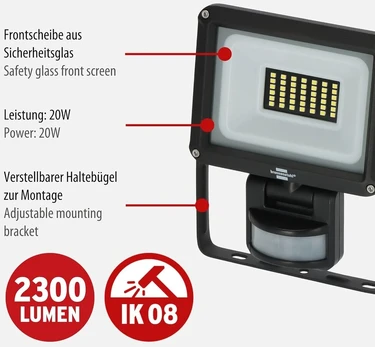 Led prožektorius Brennenstuhl Jaro 3060 P su judesio ir prieblandos jutikliu