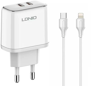 Ldnio Įkroviklis 2x USB-C 35W kabelis USB-C Lightning