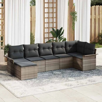 7 dalių sodo sofa su pagalvėmis Pilka Poli ratanas