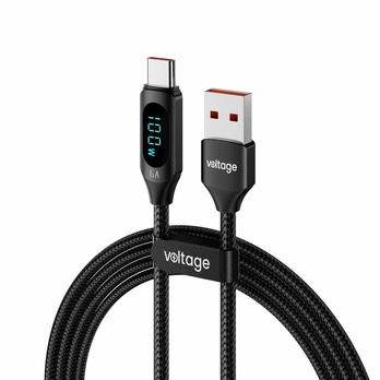 Kabelis USB-A / USB-C Voltage PowerDisplay 66W 100cm juoda