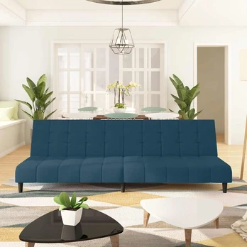 Dvivietė sofa-lova, mėlynos spalvos, aksomas
