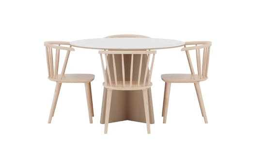 Bootcut Round Dining Table Ø110x75 Beige/Stone + Bobby Chair 2-pack Whitewash _4