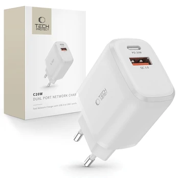 Baltas pakrovėjas PD20W/QC3.0 "Tech-Protect C20W 2-Port"