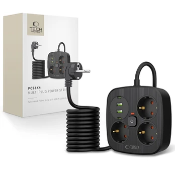 Juodas 3x lizdai + 2xUSB + 2xUSB-C prailgintuvas "Tech-Protect PCS3X4 Power Strip"