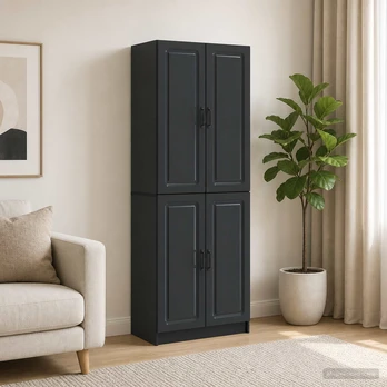 Spintelė 2 pcs Juoda Apdirbta mediena