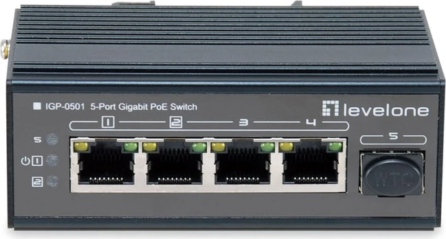 Šakotuvas Level One LevelOne Switch 5x GE IGP-0501 4xGE 1xGSFP 4xPoE+