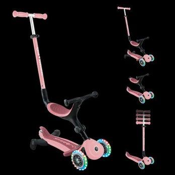 Globber go Up Active Lights 360 paspirtukas su sėdyne, rožinis