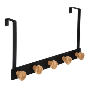 Metal door hanger with 5 wooden hooks, 33 cm