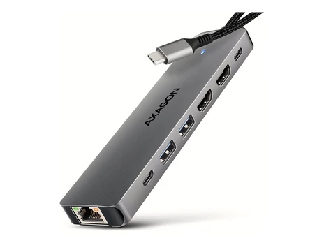 AXAGON USB-C 5Gbps DUAL 4K DISPLAY 7in1 Hub | HMC-7HX2