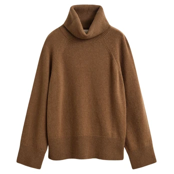 Megztinis su kaklu moterims, Chaki, Wool cashmere turtleneck