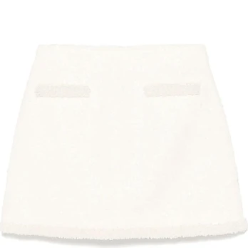 Mini sijonas moterims, Smėlio, Boucle pearl-trim mini skirt
