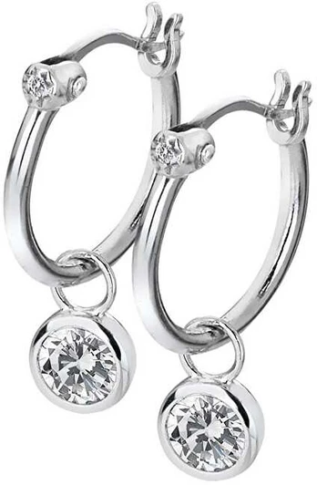 Hot Diamonds Sidabrinis apvalūs auskarai su 2in1 deimantais Hoops Topaz DE628