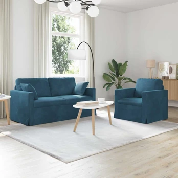 Sofa 2 pcs Mėlyna 158 x 78 x 80 cm Aksomas