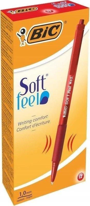 Bic Tušinukas Softfeel Clic 1.0 mm, raudonas, pakuotėje 12 vnt.