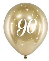 Balionai auksiniai "90" 30cm 6 vnt