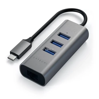 USB Hub Satechi USB-C Aluminium 3xUSB3.0+Ethernet Space Grey
