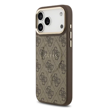 Dėklas Guess PU Leather 4G Gold Frame MagSafe Case for iPhone 17 Pro Max Brown