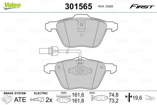 Stabdžių trinkelių rinkinys, diskinis stabdys VALEO 301565