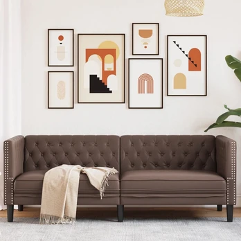 Trivietė chesterfield sofa, rudos spalvos, dirbtinė oda