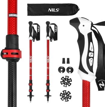TK8601 RAUDONA ALUMINIUMO TREKING POLAI NILS