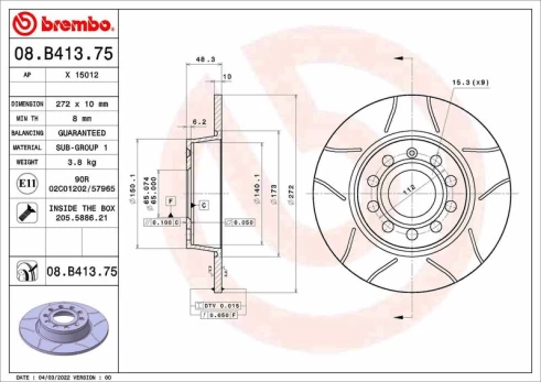 Stabdžių diskas BREMBO 08.B413.75