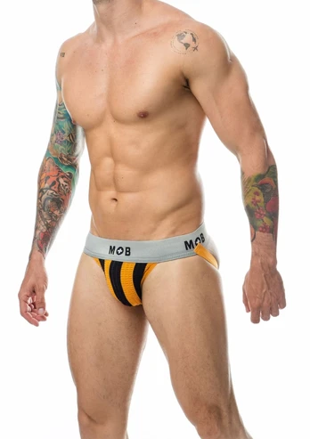 MOB Stripe Classic Jock Athletic Cotton Underwear Black-White M