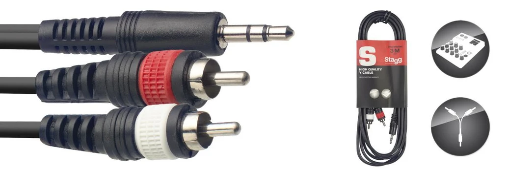 Audio kabelis Stagg 3.5mm TRS - 2 x RCA 3m