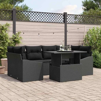 Sodo Sofa Komplektas 7 Dalių Juoda Rotangas
