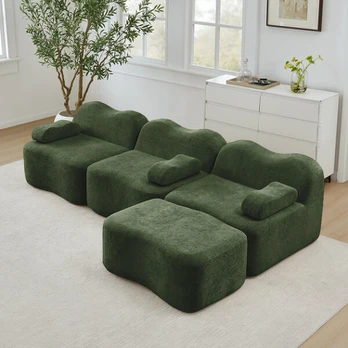 L-formos modulinė sofa be rėmo, 32D putos, su taburete, 1 vnt